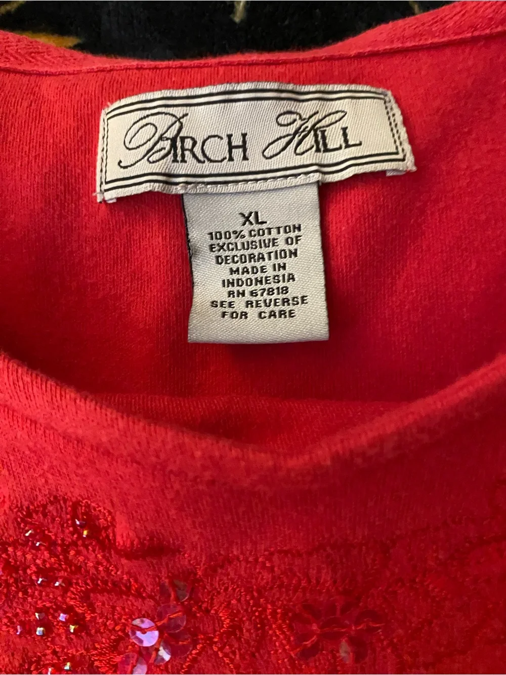 Birch Hill Red Scoop Neck Top with Sequin Floral Trim - Picture 4 of 4